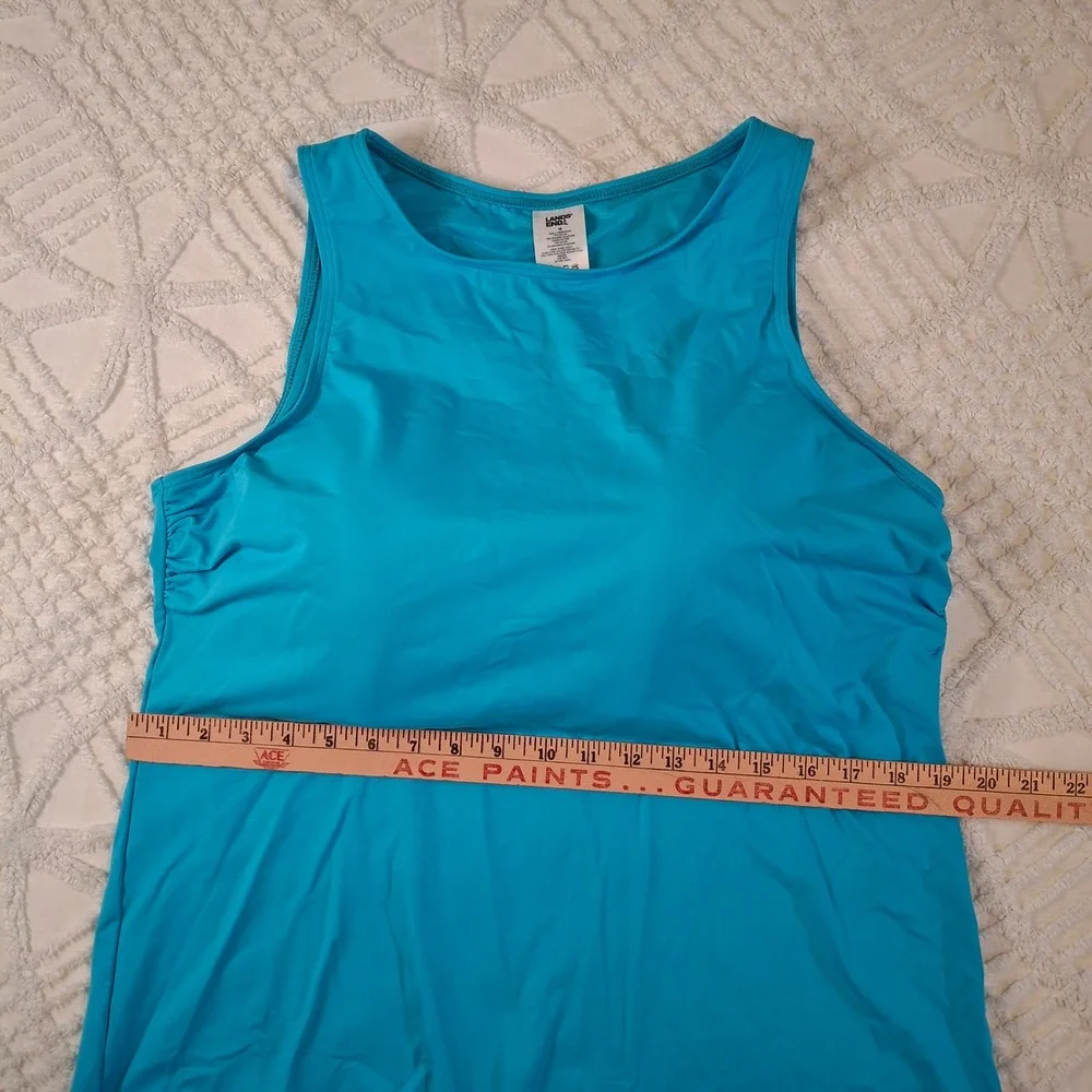 Lands' End Womens 18 Tankini Top Blue High Neck Shelf Bra Lycra Modest NWT